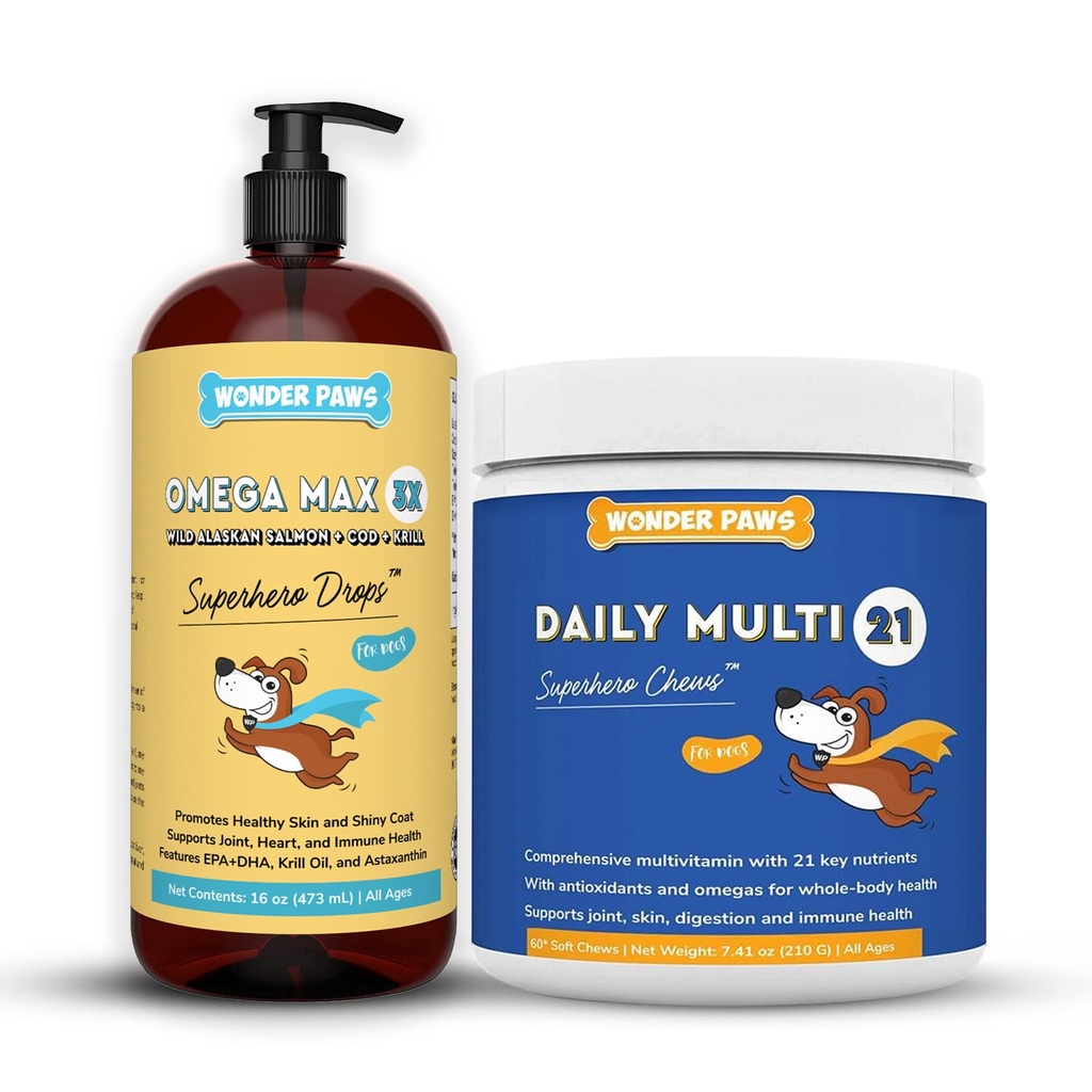 Omega Max Fish Oil Plus Daily Multivitamiini närimiskoogid - koerte liigeste tervisele, naha niiskus, immuunsüsteemi tugi ja igapäevane heaolu - Omega Max 16 Ounces - Multivitamiin 60 Chews
