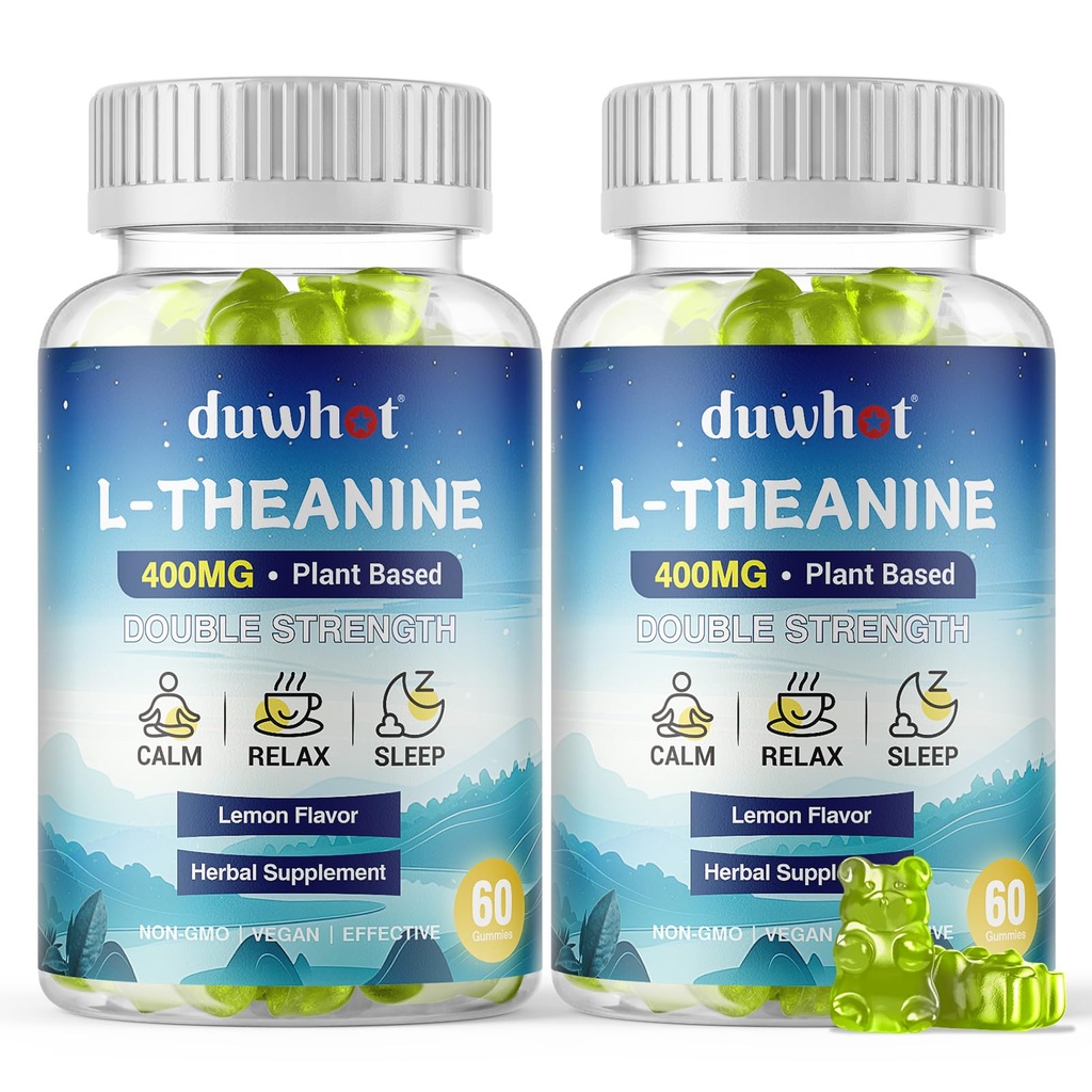 L-Theanine Gummies 400mg, närimistable Theanine Supplement täiskasvanutele ja lastele 4+, Natural Stress Relief, zzZ & Focus Supplement, Vegan, Madal suhkur, Non-Drowsy, Sidrun Maitse, 120 närimistabletid