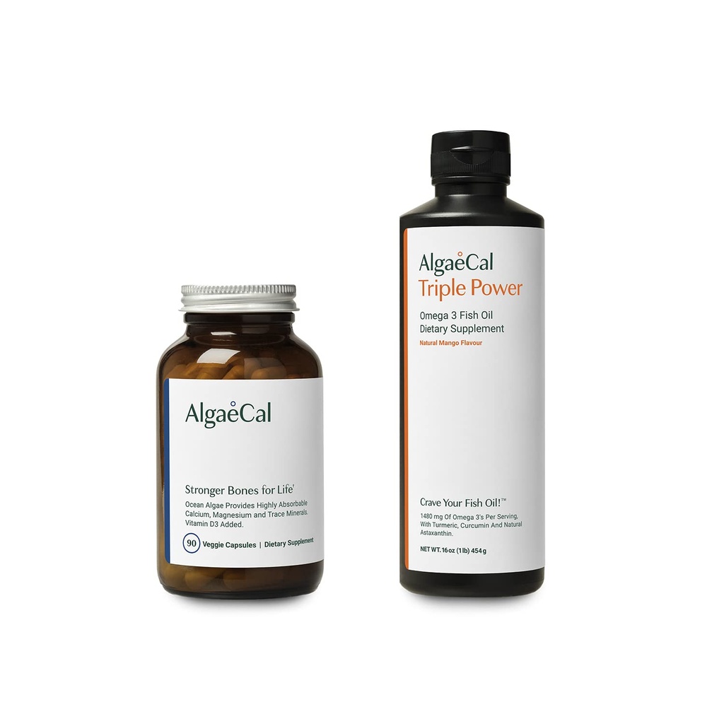 Vetikate Cal Bundle - Taimne Kaltsiumi Täiendus D3-vitamiini Luude Tervise Ja Tugevuse Ja Kolmekordne Power Omega-3 Kalaõli Looduslik Vedel Emulsioon EPA & DHA, Kurkumiin, Astaksantiin