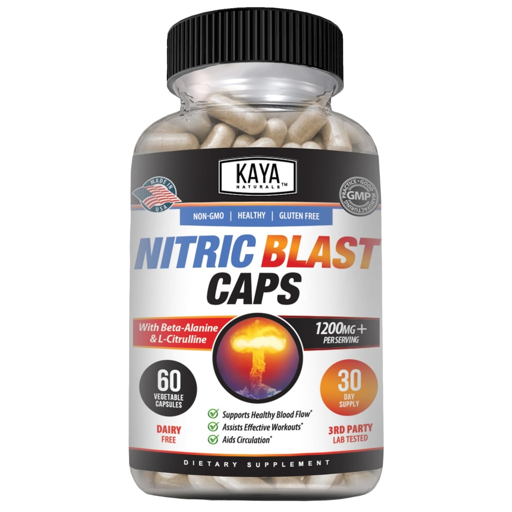 Kaya Naturals - Nitric Blast Potent All-Natural Taimne Täiendus Maksimaalne kasu tervisele | Pre-Workout | Suurenenud energia | Parem öine jõudlus (60 Count (Pack of 1)