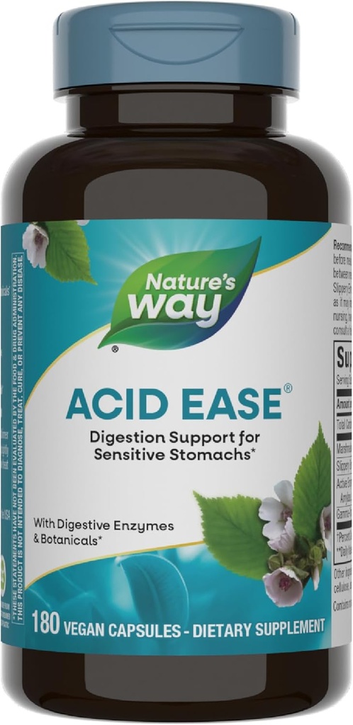 Nature's Way Acid-Ease Digestion Formula, Digestive Support Supplement for Sensitive Stomachs*, 180 Vegan Capsules