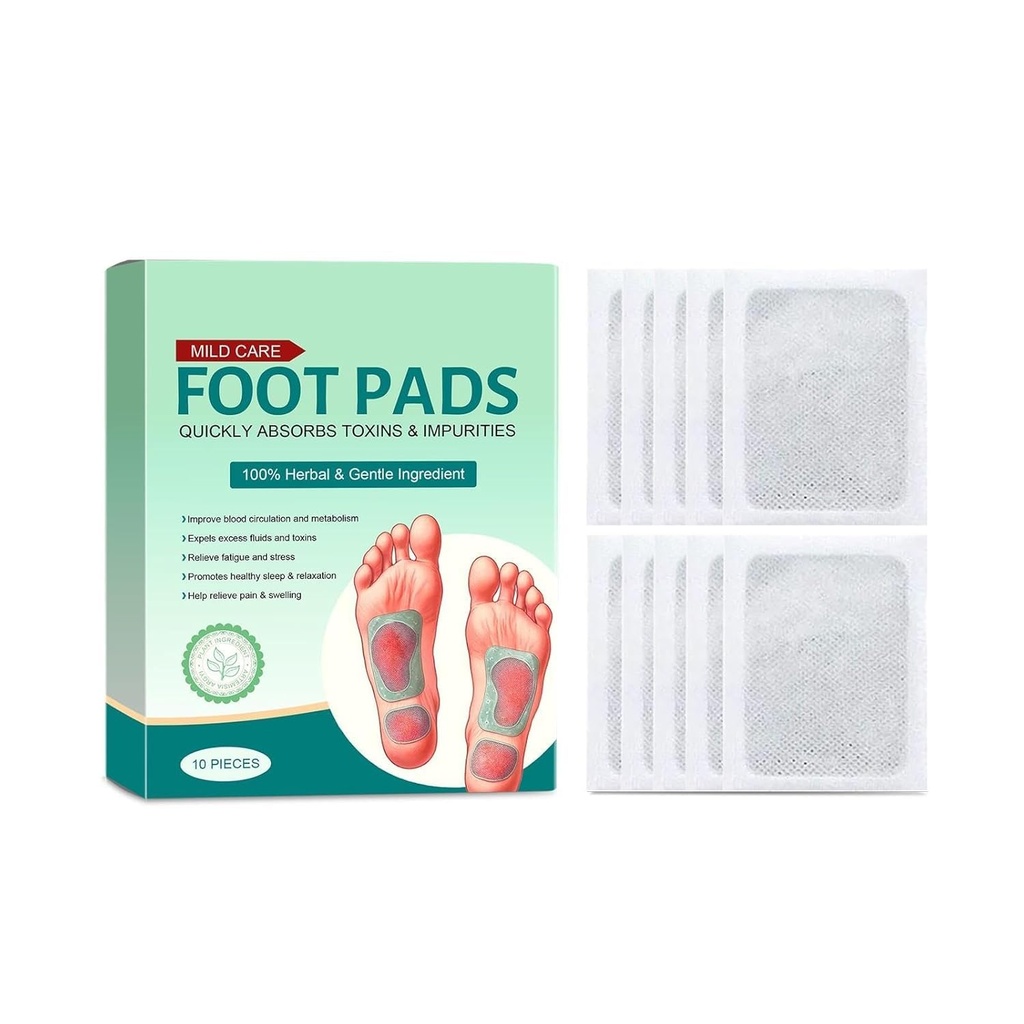 Herbal Detox Foot Pads for Pain Relief And Deep Cleansing, Ginger and Turmeric Extracts, Overnight Self-Heating Foot Patch for Toxin Removal, Relaxation and Wellness (10 Patches)