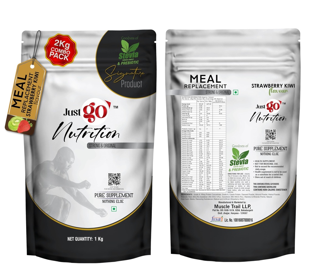 Meal Replacement Powder - 50 Servings | 20g in Each | 1kg | Convenient and Flavorful Meal Replacement Powder For Men And Women (Imported Ingredients) Pack of 2 (Strawberry Kiwi)