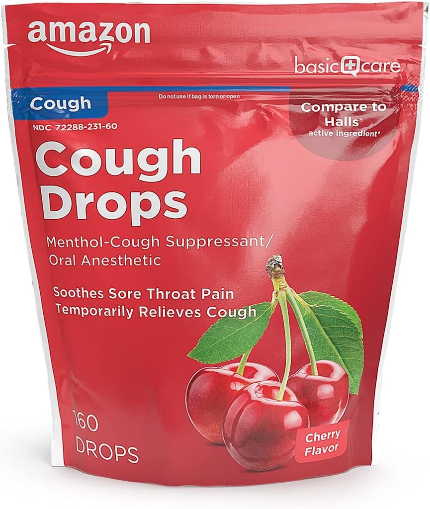 Amazon Basic Care Cherry Cough Drops, 160 Count (varem SoundHealth)