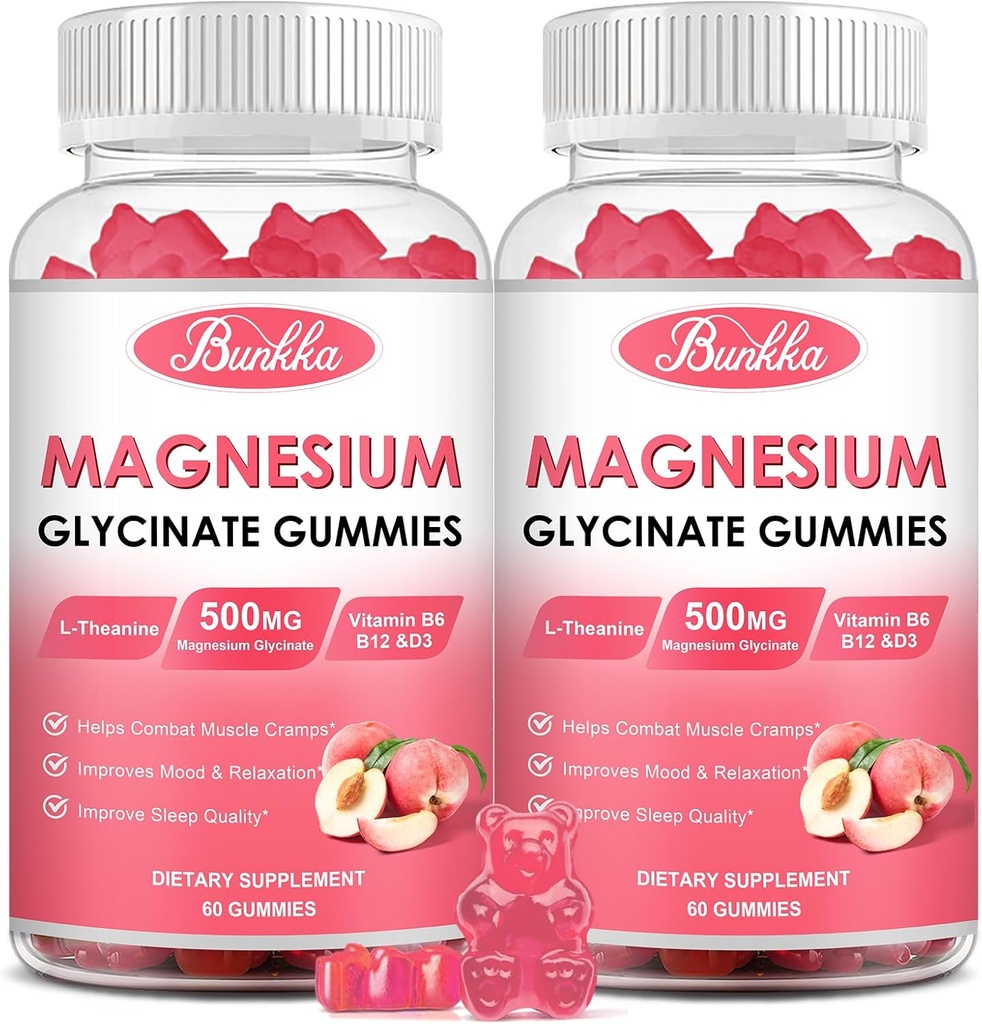 (2 Pack) Magneesium Glütsinaat Gummies-Magnesium Glycinate 500mg, Magneesium Complex Supplement koos kaaliumi, Vitamiin D, B6 Calm, Sleep & Stress Relief-Sugar Free, 120 Virsik Magneesium Gummies