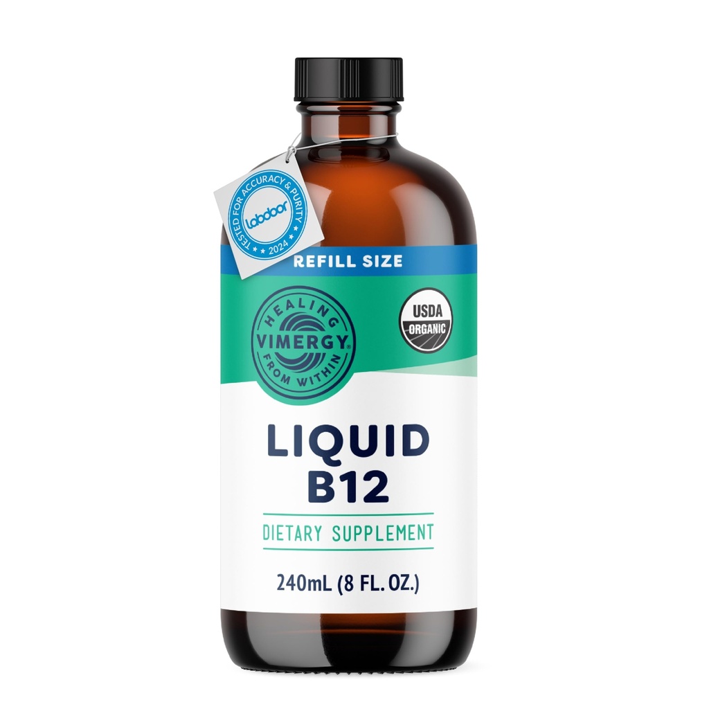 Vimergy Liquid B12 Refill - Kiiresti imenduv ajutoetus - Energiatoetuslisa - USDA sertifitseeritud orgaaniline, vegan, mitte-GMO - 240 Servings (240 ml)