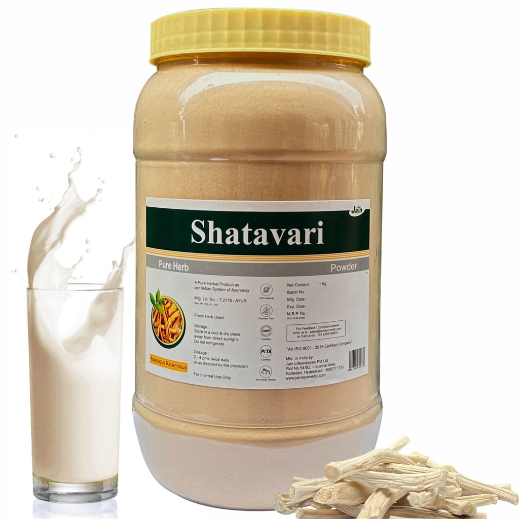 Jain Shatavari Powder organic 1Kg | Pure Ayurvedic Herbal Supplement for Women’s Wellness | Supports Reproductive Health, Menstrual Balance | Fertility, Lactation, Stress Relief, Digestion & Immunity