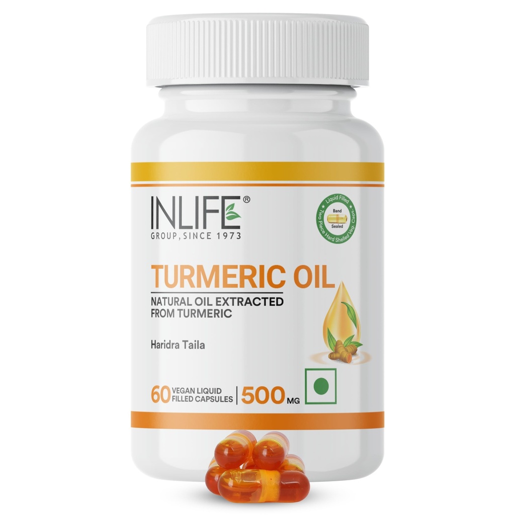 INLIFE Turmeric Oil Capsules, Supplement for Men & Women, 500mg – 60 Liquid Filled Vegetarian Capsules (Pack of 1)
