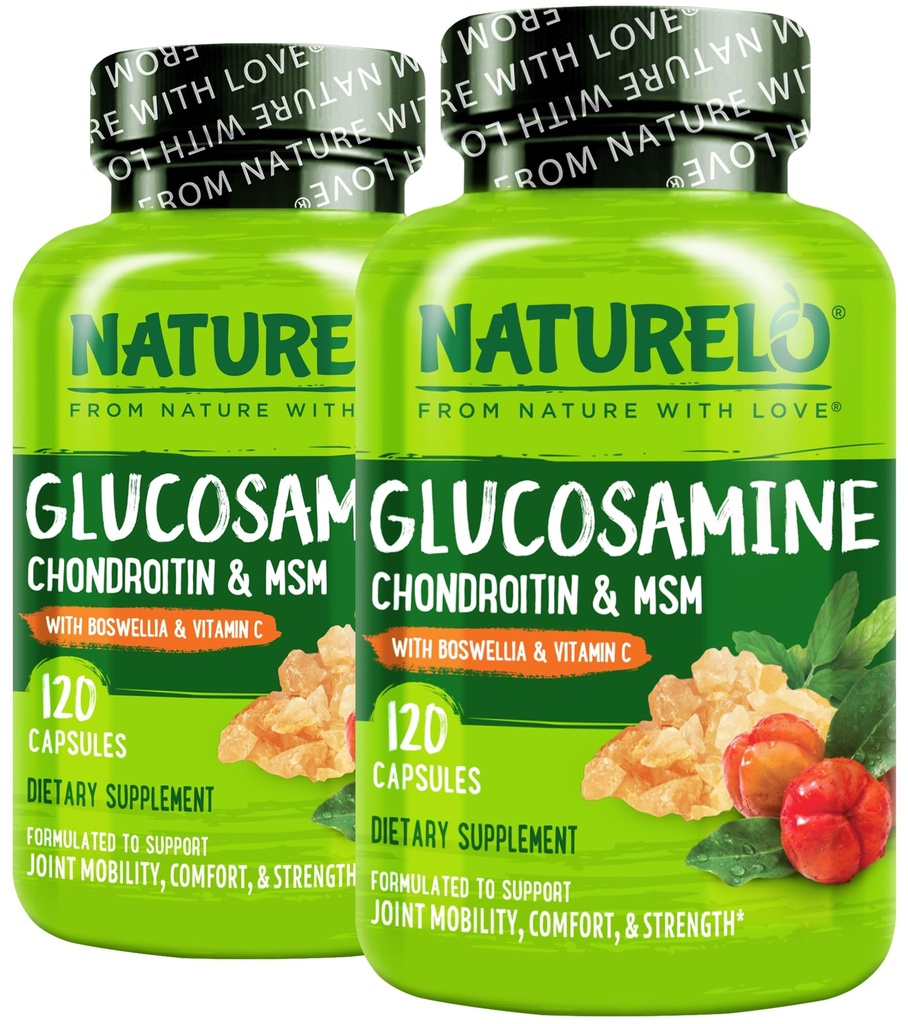 NATURELO Glükosamiin Kondroitiin MSM koos boswellia ja C-vitamiiniga - liigese mugavuse, liikuvuse ja tugevuse täiendus - 120 kapslit (pakk 2)