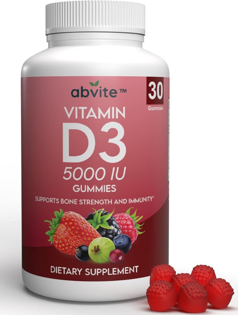 Taimepõhine ekstra tugevus Vitamiin D3 5000 IU täienduskummid. Gluteenivaba ja mitte kunstlikke maitseid. Toetab luude tervist ja immuunsust. Made in USA .30 Count (30 päeva pakkumine)