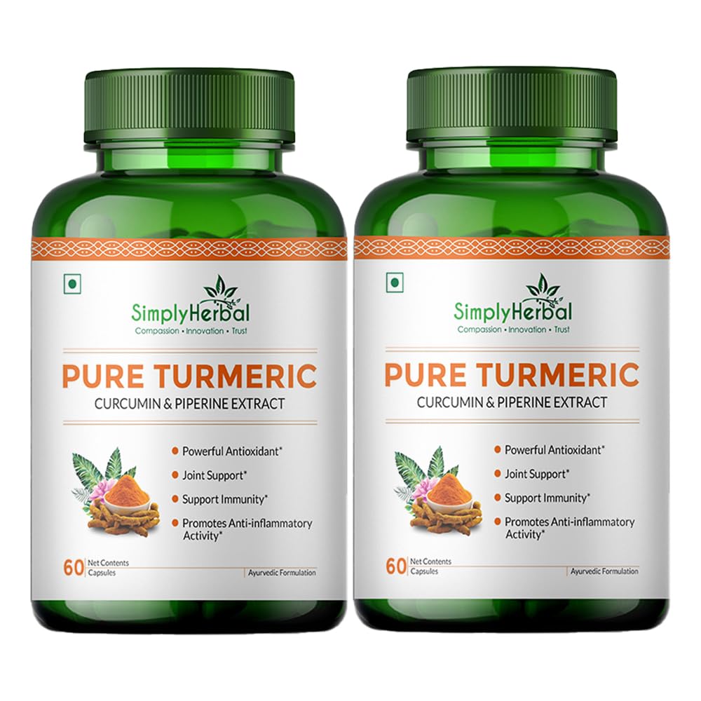 Simply Herbal 800 MG Turmeric Curcumin & Piperine Extract Capsules for Immunity | Immunity Boosters for Adults | Good for Skin & Joint Pains | Natural and Pure Curcuminoids with Bioperine, Pack of 2