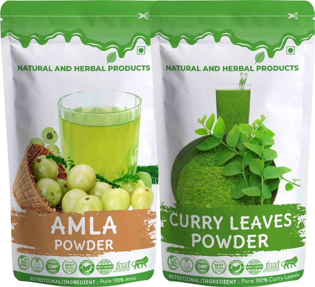 Amla Powder & Curry Leaves Powder Combo – Herbal Hair Nourishment & Natural Wellness Superfood (Pack of 2)