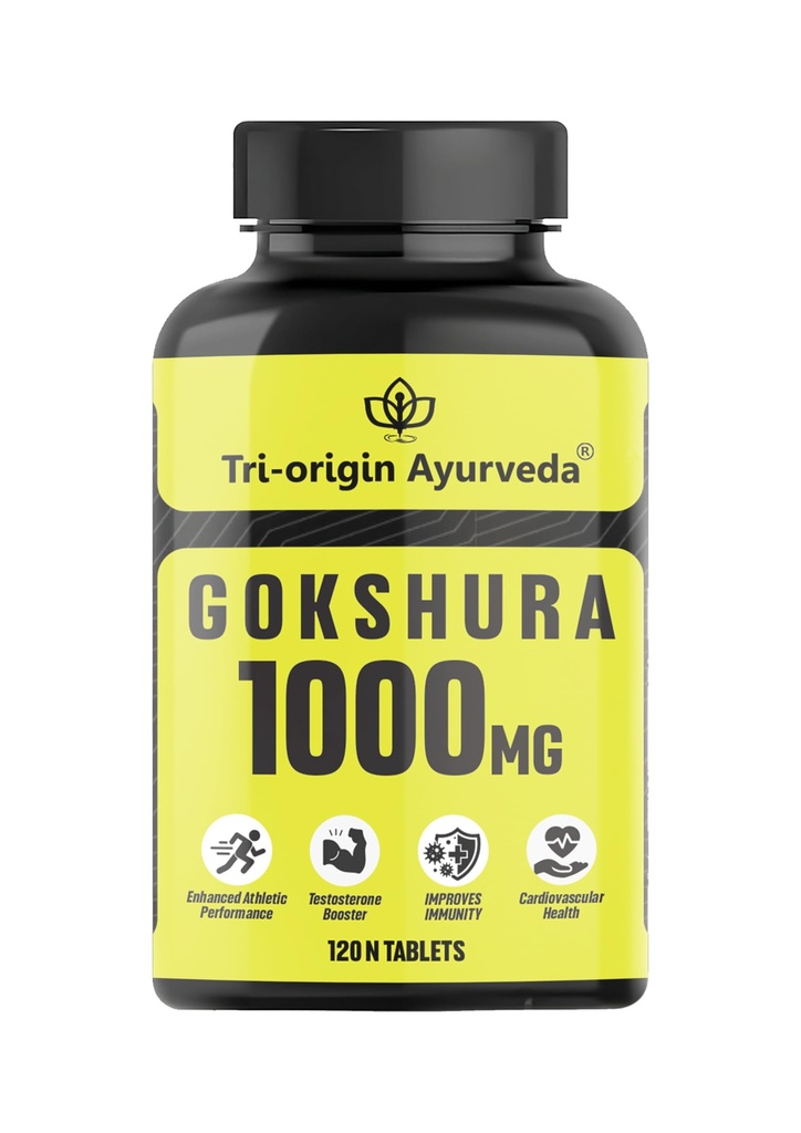 Tri-Origin Ayurvedic Gokshura Tablets 1000mg (120 Tablets)| Enhances Vitality | Tribulus Terrestris | Suitable for All Genders