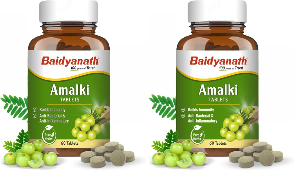 Baidyanath Amlaki (Amla) 60 Tablets - Natural Health Booster for Enhanced Hair, Skin, Digestive Health, Metabolism Support and Sugar Level Management (Pack of 2)
