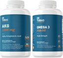 Dr. Tobias AKG Supplement & Omega 3 Fish Oil, Support Cellular Energy & Overall Health with AKG and Triple-Strength Omega 3 EPA & DHA, Non-GMO