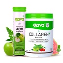 OZiva Vegan Collagen (Guava Glow) With Biotin & Vitamin C For Brighter & Youthful Skin 250 G And Acv For Weight Loss|3-In-1 Fat Oxidation,15 Effervescent Tablets (Green Apple)