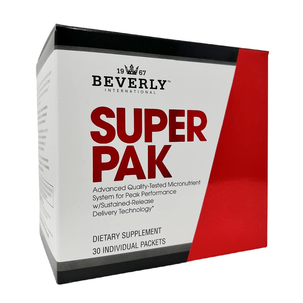 Beverly International Super Pak. 30 pakendit. High-Potency Multivitamiin, Daily Pack energia, jõudluse, immuunsüsteemi tervise jaoks. Sportlastele, aktiivsetele meestele ja naistele kohandatud alates 1970. aastast.