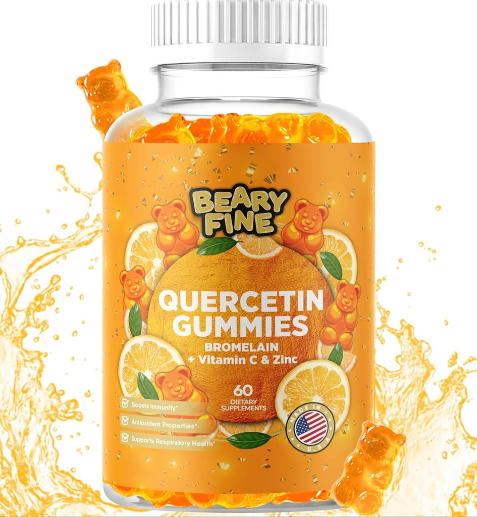 Quercetin koos Bromelain Gummies - Vitamiin C + tsink & Vitamiin D3 - Extra Tugevus Immune Support Booster - 60 Quercetin Gummies - Valmistatud USA