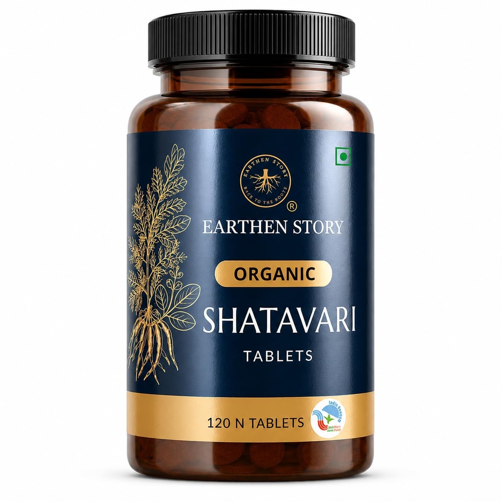 Earthen Story Certified Organic Shatavari Tablets (120) | Lab Tested for 190+ Pesticides | Asparagus Racemosus Root for Hormonal Balance, Vitality & Feminine Wellness | Vegan, Non-GMO