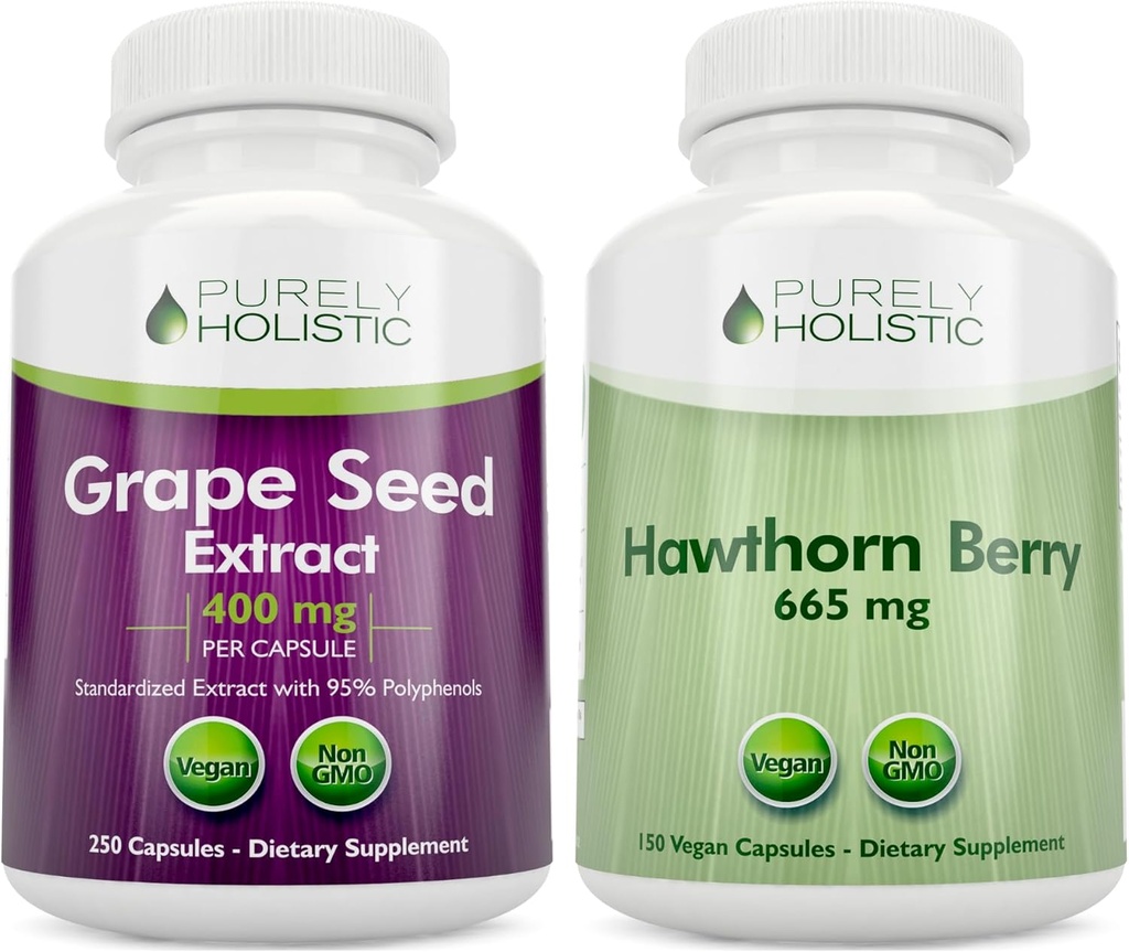 Puhtalt holistiline viinamarjaseemne ekstrakt 400mg + Hawthorn Berry 665mg Bundle - 400 Vegan Kapslid - valmistatud USAs