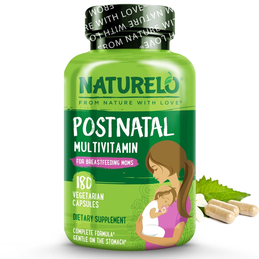 NATURELO postnataalne multivitamiin - täiendus rinnaga toitvatele naistele - taimepõhine D-vitamiin, folaat, õrn raud - imetavale emale, lapsele - postnataalne imetamise toetus 180 kapslit