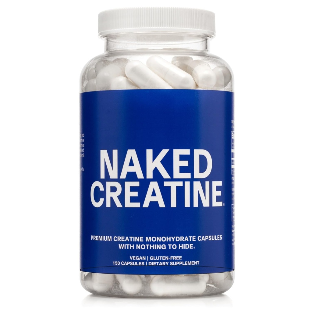 NAKED Creatine Monohydrate Capsules - Micronized Creatine Pills for Strength, Muscle & Recovery - NSF Certified, 2.5g Per Serving, 75 Servings - Vegan, No Fillers