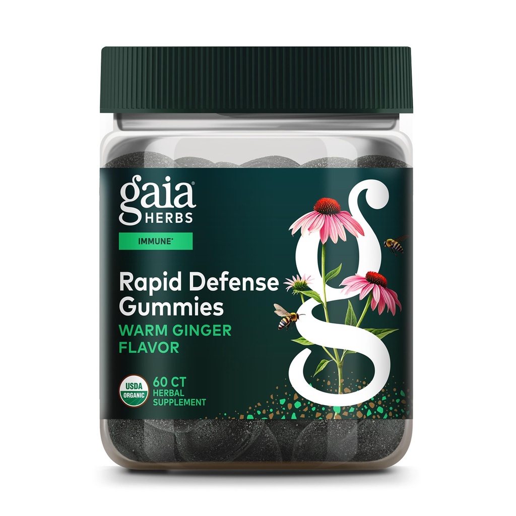 Gaia maitsetaimed Orgaaniline immuunsus Kiire kaitsekummid - toetab immuunsust - propolis, ingver ja Echinacea - 60 vegankummies (30-päevane pakkumine)