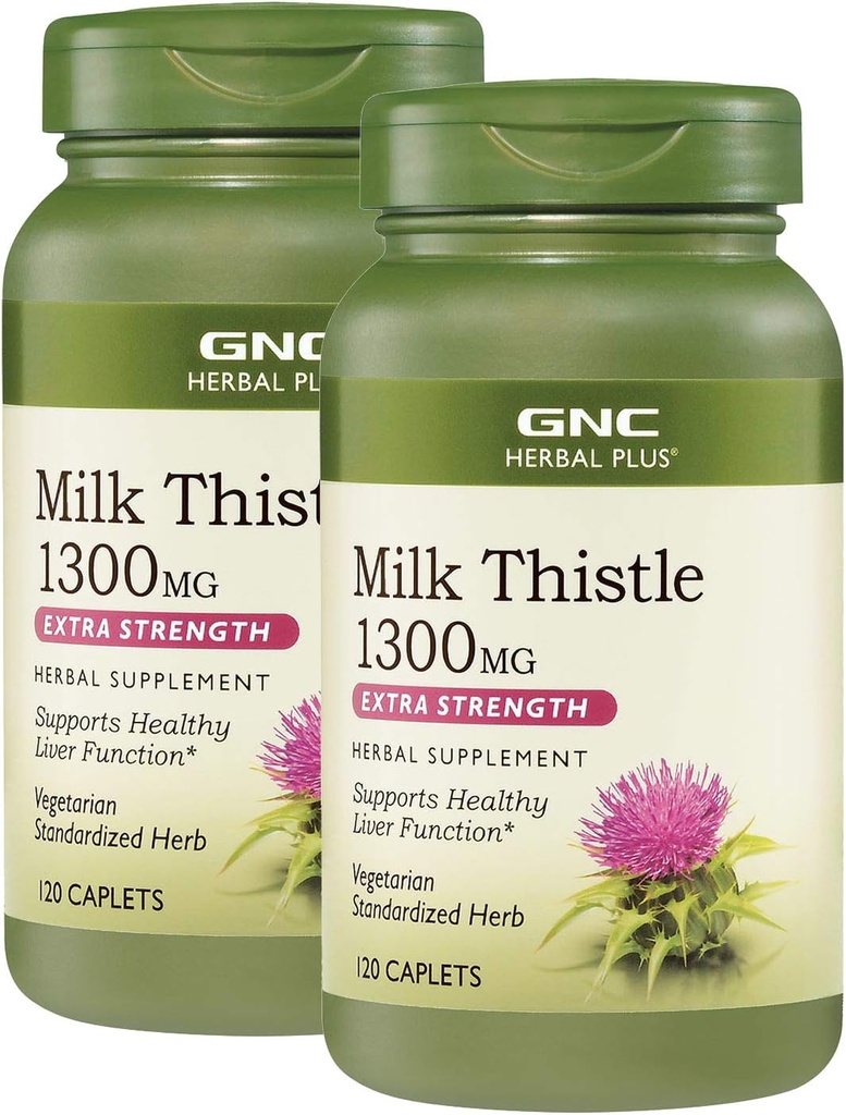 GNC Taimne Plus Piimaohakas 1300mg, Kaksikpakend, 120 kapslit pudeli kohta, toetab tervislikku maksafunktsiooni