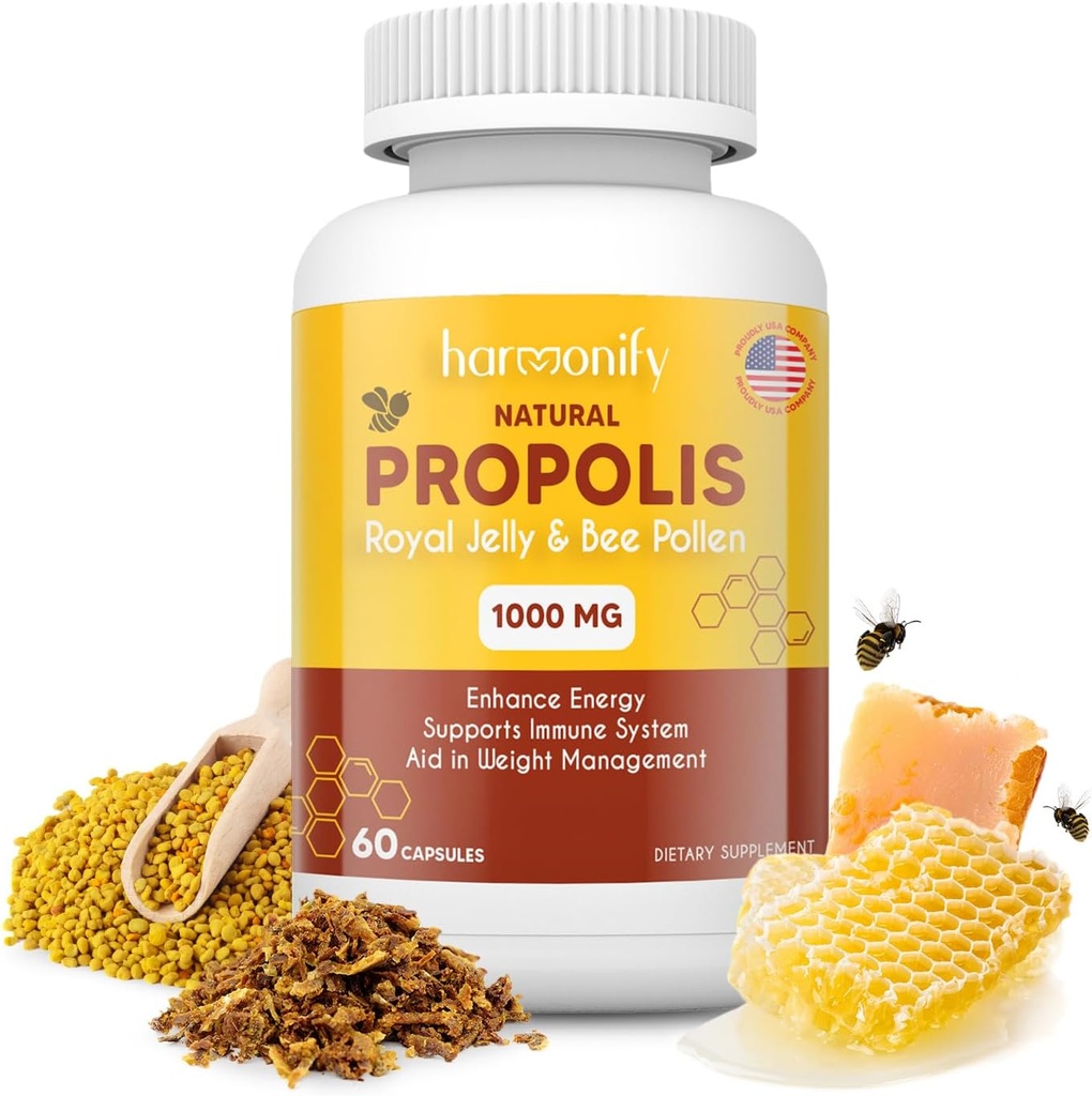 Bee Pollen Propolis Royal Jelly Extract koos jaanikaunaga, puhas immuuntoetus, gluteenivaba, taimetoitlased kapslid, 1000 mg