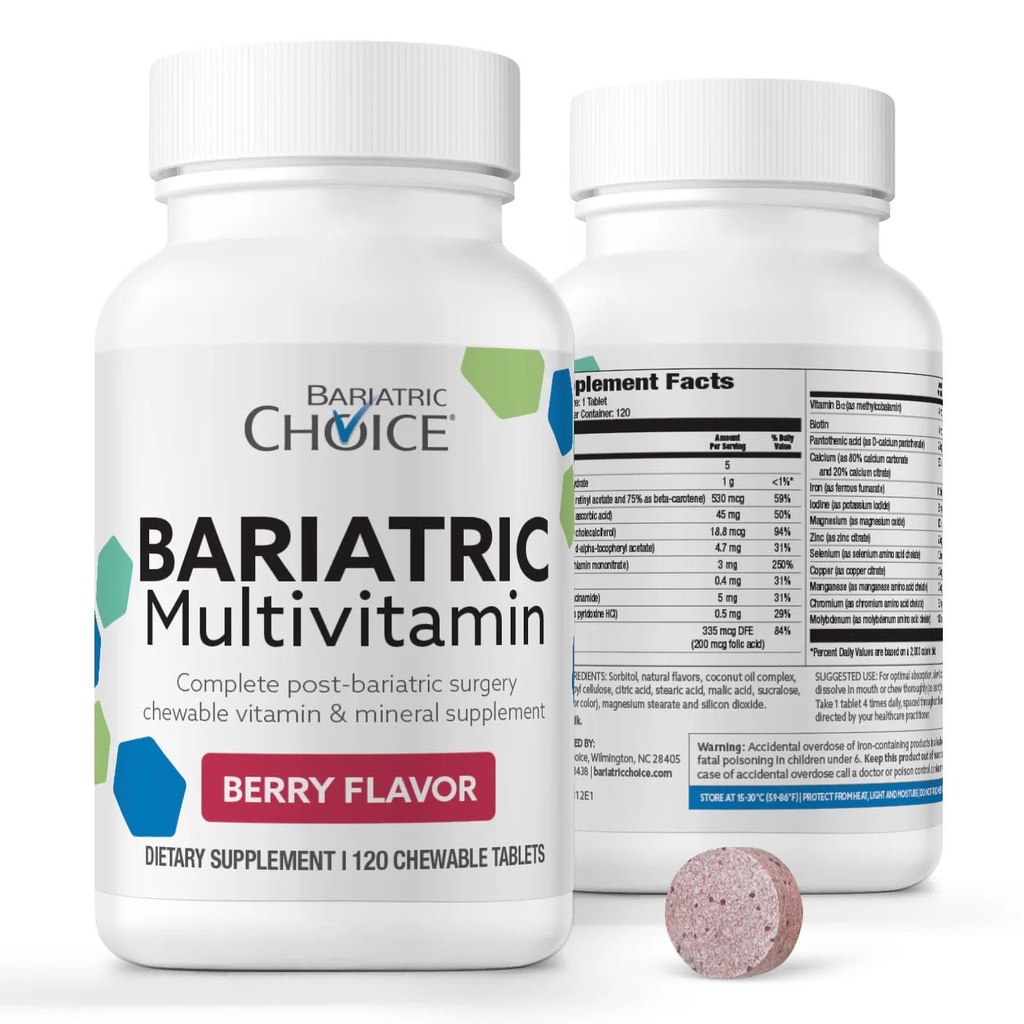 Bariaatriline valik Minu bariaatriline näritav multivitamiin raua ja 300 mg kaltsiumiga, Berry (120ct)