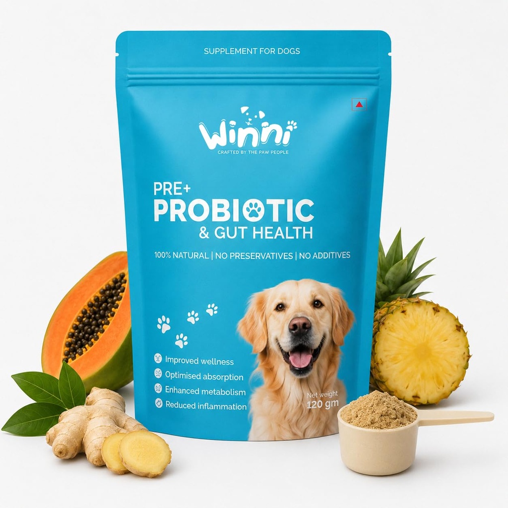 Winni Pre + Probiotics for Dogs | Gut Health | Improve Wellness, Optimised Absorption, Enhanced Metabolism, Reduced Inflammation - 120g