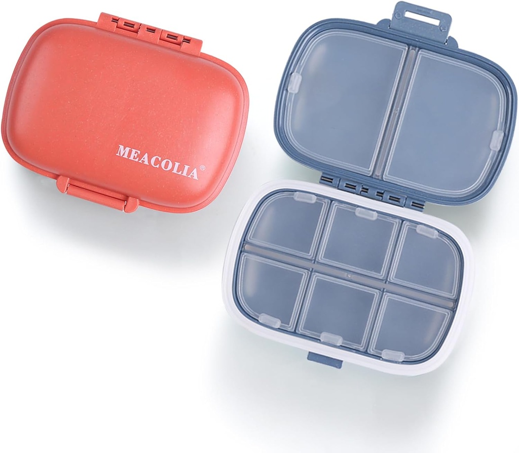 MEACOLIA 2 Pack 8 Koostisosad Reisipillide Korraldaja Karp Niiskus Tõestus Väikesed pillid Juhul Taskukott Igapäevane Pill Hoidja Konteiner Meditsiini Vitamiin (Tumesinine & Punane)