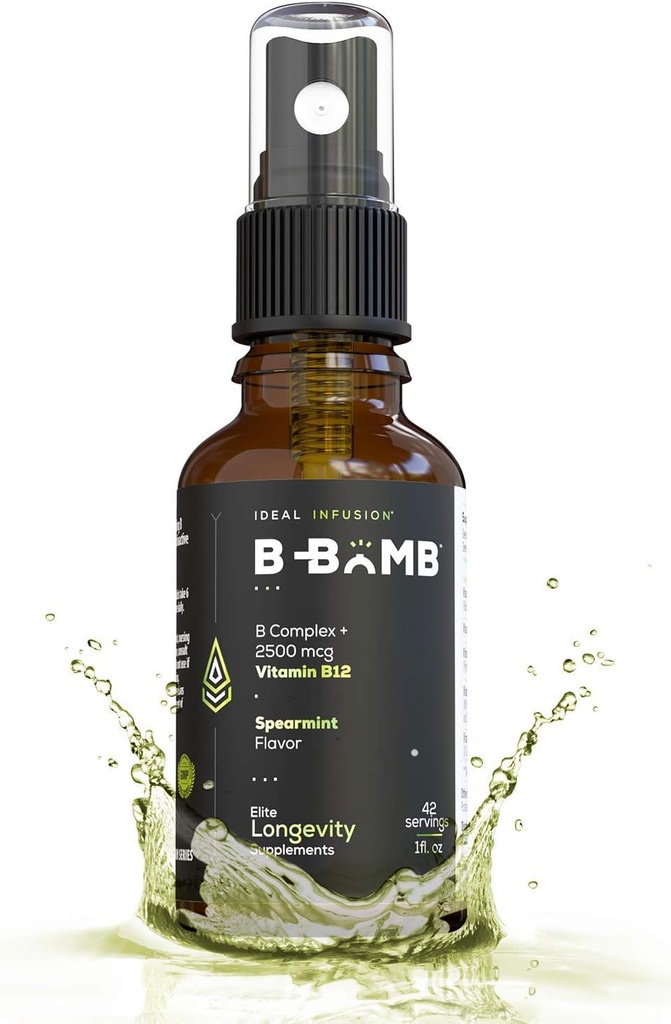 B-Bomb Vitamiin B12 + B Kompleksne Vedel pihustamine: metüülkobalamiin koos adenosüülkobalamiiniga: energia ja meeleolu toetus, suhkruvaba, vegan, orgaaniline Spearmint Maitse