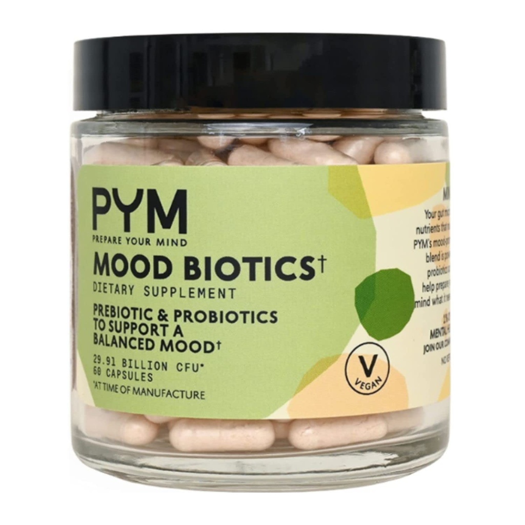 Prebiootikumid ja probiootikumid Mood Biotics poolt PYM koos 22,91 Miljardi CFU (60 Count) Soolestiku Tervis & Mood Support Supplement | Mitte-GMO, Vegan, Gluteenivaba