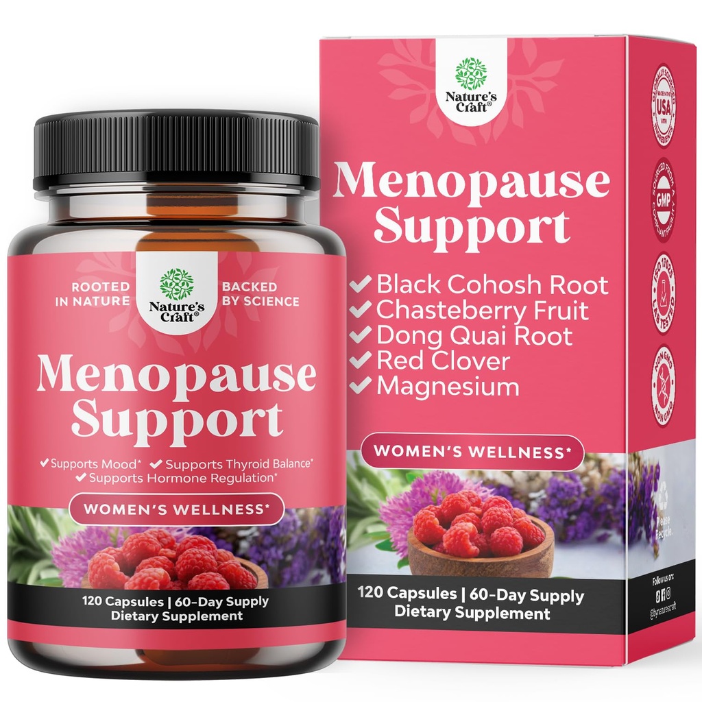 Täielik taimse menopausi täiendus naistele - naissoost hormooni tasakaalukapslid öisteks higisteks kuumadeks välkudeks ja meeleolu kiigedeks Dong Quai, Chaste Berry & Black Cohosh Root - 120 Count Pack