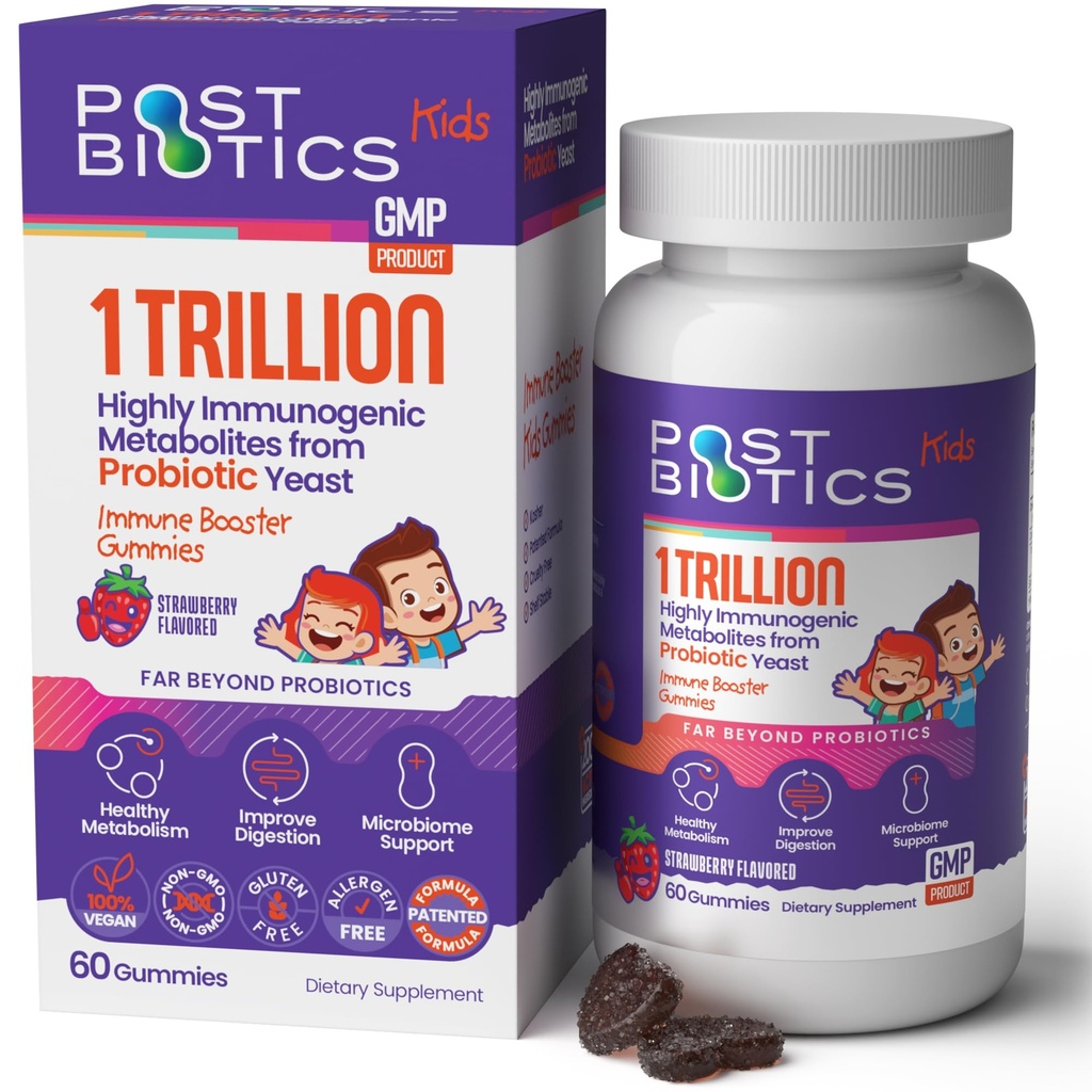 NAVH PHARMA Postbiootikumid Kids Strawberry Gummies. Laste postbiootikumid vanuses 4+, 1 triljon metaboliite 200X Koostisosad kui probiootikumid või prebiootikumid. Soolestiku tervis, immuunsus, seedimine ja mikrobioom