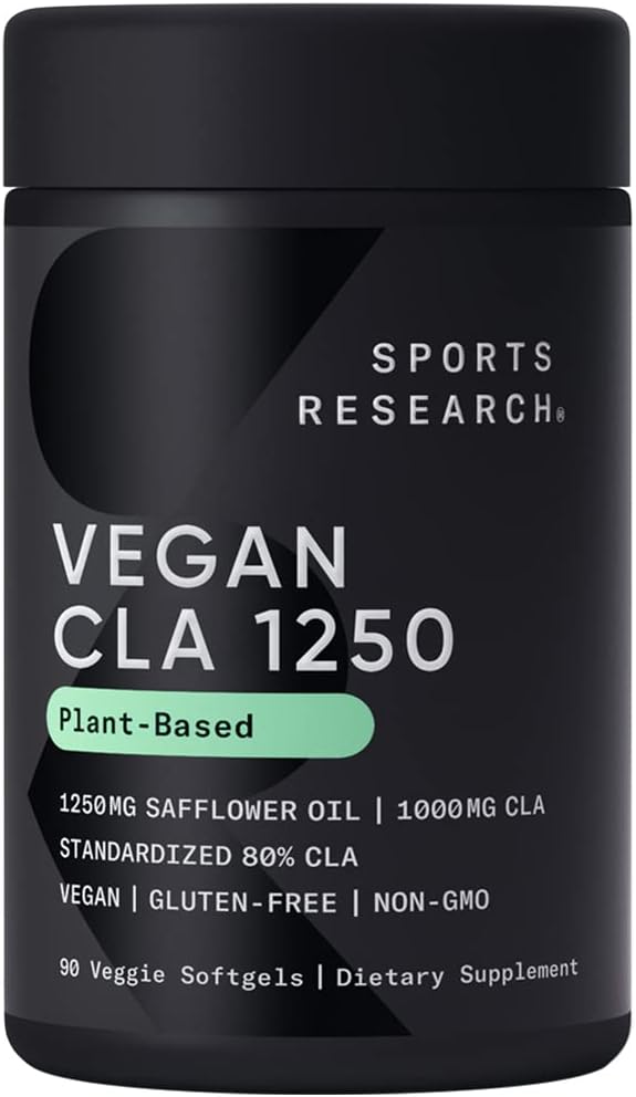 Spordiuuringute Vegan CLA - 1250mg aktiivse konjugeeritud linoolhappega meestele ja naistele | Mitte-GMO, soja ja gluteeni vaba - 80% (90 Softgels)