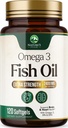 Omega 3 kalaõli 2400 mg toidulisand, jätkusuutlikult hangitud, kolmekordne tugevus Omega-3 toidulisand softgels, aju tervise tugi, EPA & DHA kalaõli rasvhapete toidulisandid, Gluteeni ja GMO-vaba, 120 Softgels