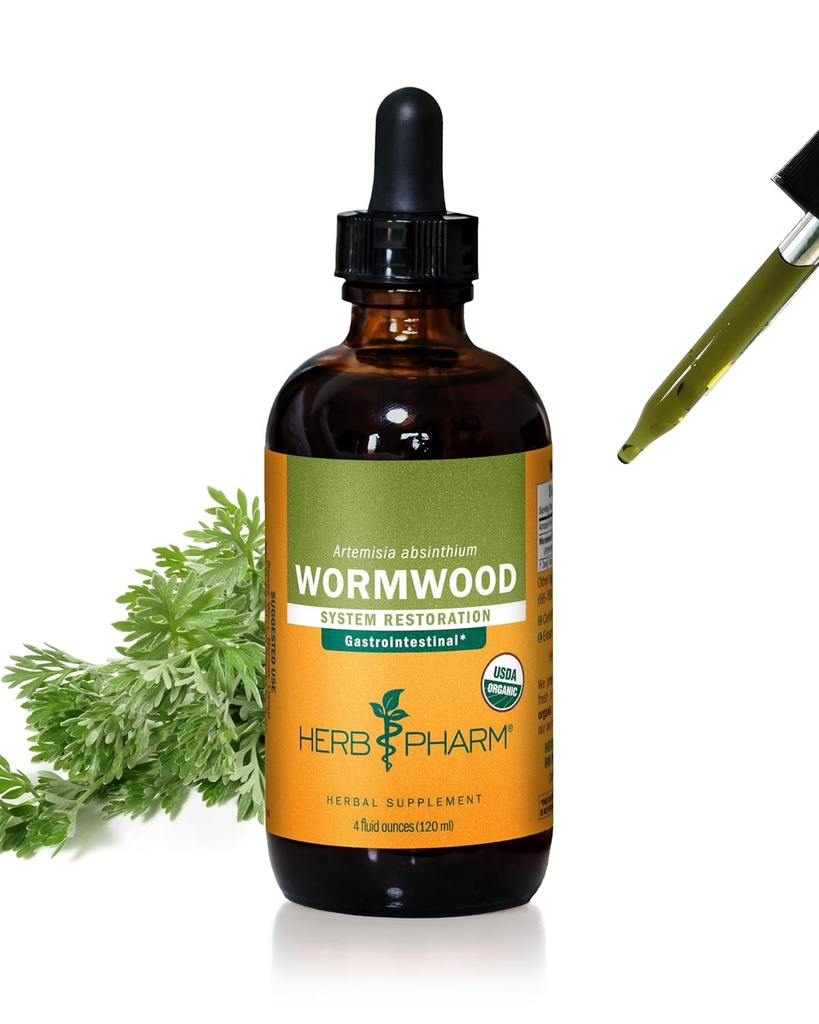 Herb Pharm Certified Organic Wormwood Liquid Extract for Seedetrakti tugi - 4 Ounce