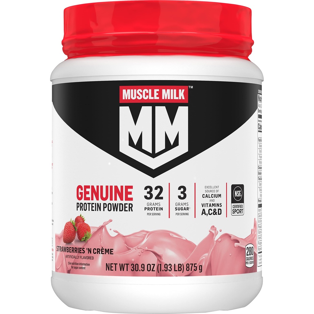 Lihaspiim Ehtne valgupulber, maasikad „N Crème, 1,93 naela, 13 serveerimist, 32 g valku, 3 g suhkrut, kaltsiumi, vitamiine A, C & D, NSF sertifitseeritud spordi jaoks, energiline snakk, pakend võib erineda