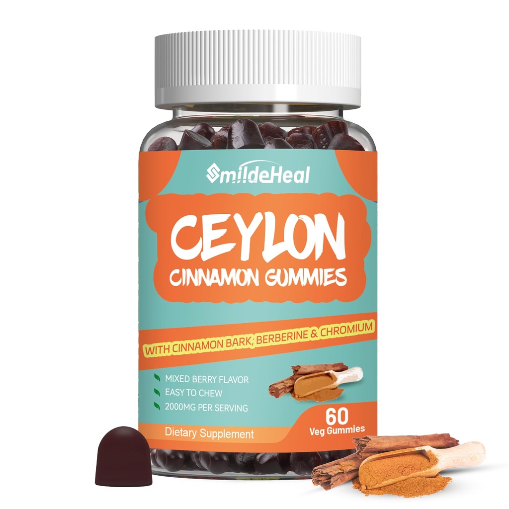 Suhkruvaba Ceylon Cinnamon Gummies 2000MG, kaneelilisand kroomi ja kaneelikoorega, Vegan, GMO-vaba, Gluteenivaba, 60 Gummies