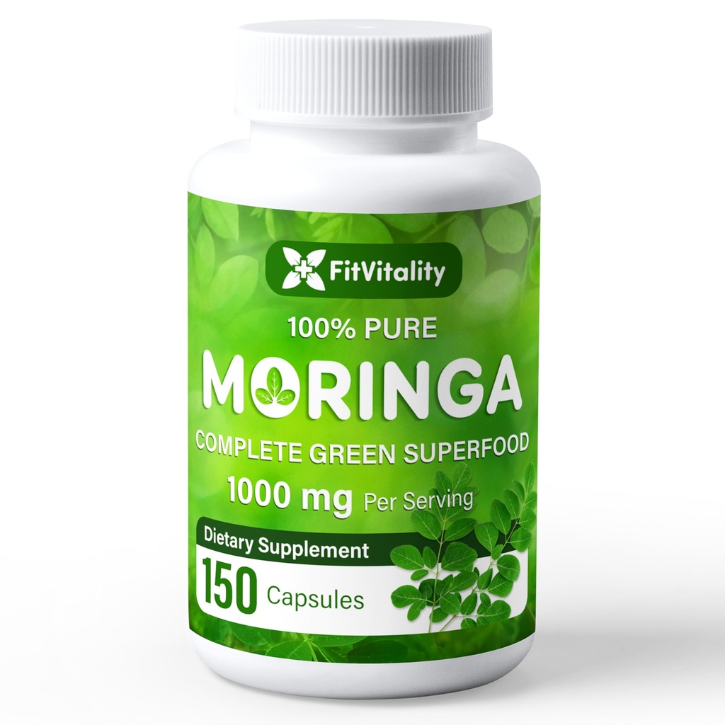 Moringa kapslid | 150 kapslit | Moringa Oleifera| 10 000mg| 100% puhas & looduslik | Mitte-GMO ja gluteenivaba toidulisand | Täielik roheline supertoit | Moringa Leaf ekstrakti pulber