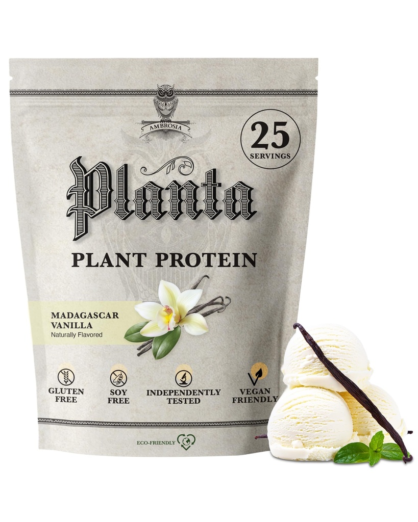 Ambrosia Planta - Premium Plant-Based Protein | Vegan & Keto Sõbralik | Gourmet Maitsed, Mis Ei Puhu ega Mao Upset | Gluteen & Soja Vaba | Ei Lisatud Suhkrut | 25 Servingut | Vanilla