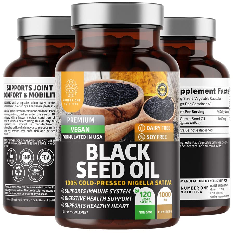 Number üks Toitumine N1N Premium Black Seed Oil [Max Tugevus, 1000 mg] 100% külmpressitud Nigela Sativa toetada seedimist, immuunsüsteemi ja liigese mugavust ja liikuvust, 120 kapslit