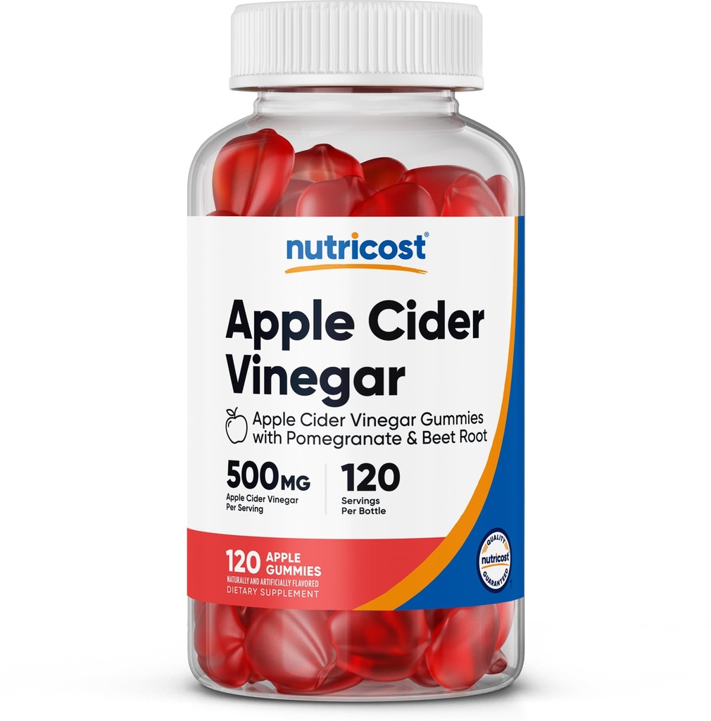 Nutrikost õunasiider äädikas 500mg, 120 Gummies, Apple Maitsestatud - Gluteenivaba, mitte-GMO, ilma maisisiirupita