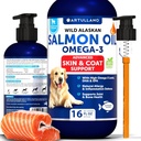 Lõheõli koertele - Omega 3 koertele - 16 FL OZ Wild Alaskan Salmon Fish Oil - Natural EPA & DHA rasvhapete naha ja kate, allergia, liigeste ja luude tervis - Vedelik toetuslisa kaduma