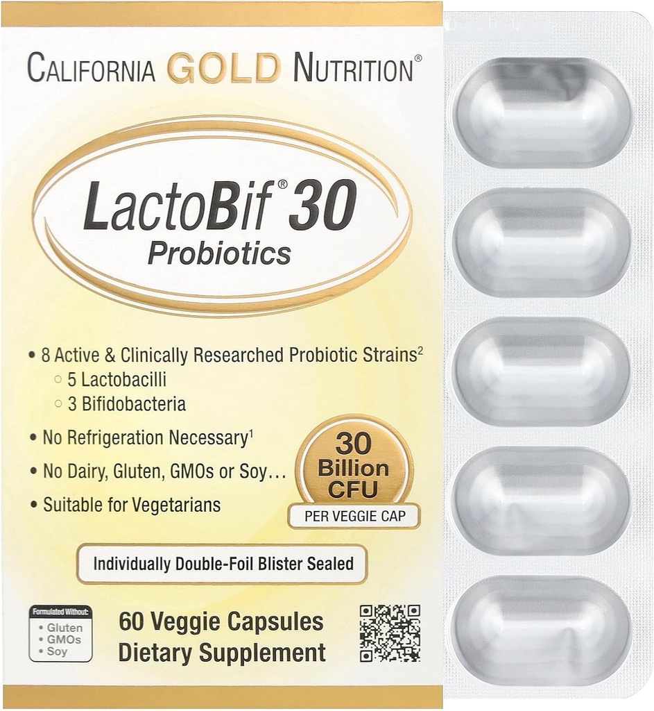 California Gold Nutrition LactoBif® 30 probiootikumid, 30 miljardit CFU, 60 Veggie kapslit