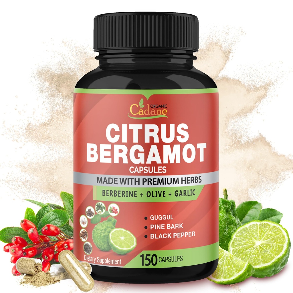 Cadane Citrus Bergamot Täienduskapslid Berberine, Olive, Guggul, Küüslauk, Männikoor, Must Pipar - 150 kapslit 5 kuu pakkumise