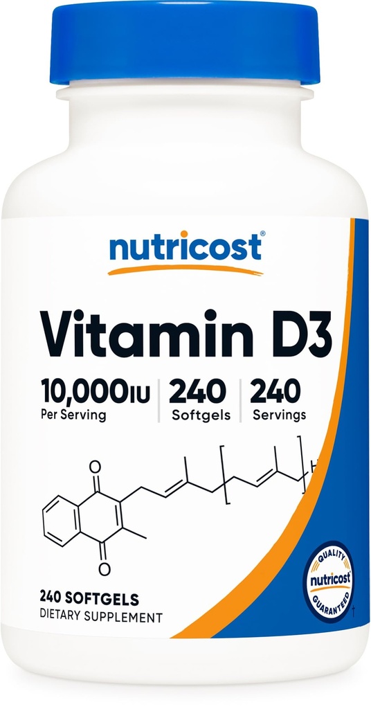 Nutrikost Vitamiin D3 10 000 RÜ, 240 Softgel Kapslid - Potent, Non-GMO, Gluteenivaba D-vitamiin