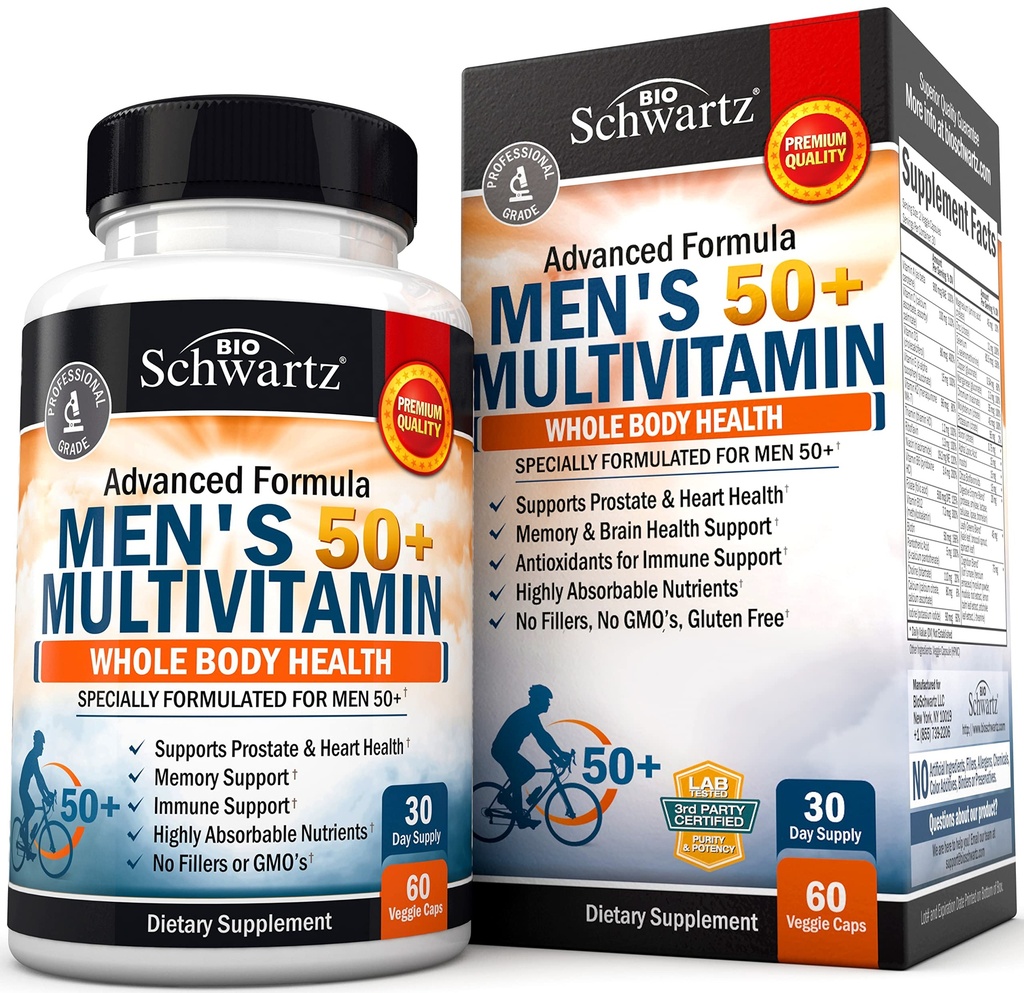 Üks kord päevas multivitamiin 50-aastastele ja vanematele meestele - südame tervise toetamise täiendus - tsink, A, B, C, D3, E-vitamiinid - mälu ja aju tervise toetamiseks - mõeldud kogu keha tervisele - 60 loend